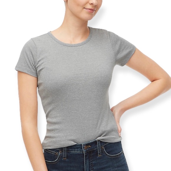 J. CREW Fine-Rib Tee Heather Grey Short Sleeve Crewneck Perfect Fit T-Shirt - Picture 1 of 8